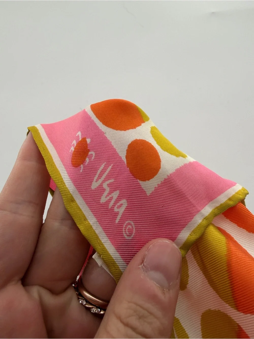 Scarves by Vera Silk Blend Pink Orange Gold Dot Scarf Square Women’s Vintage VTG